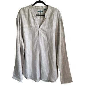 Cubavera Men's Shirt NWT Linen Blend Banded Collar Long Sleeve Sz XXL Tan Cream